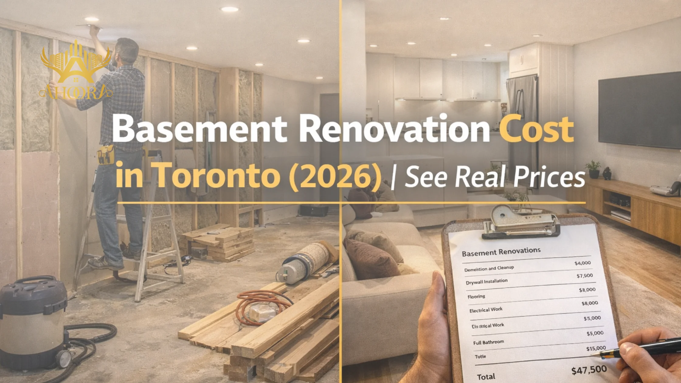before and after basement renovation project in a Toronto home