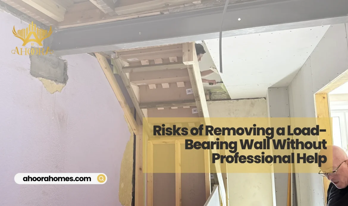 load-bearing wall removal in a Toronto home supported with a temporary beam during renovation

