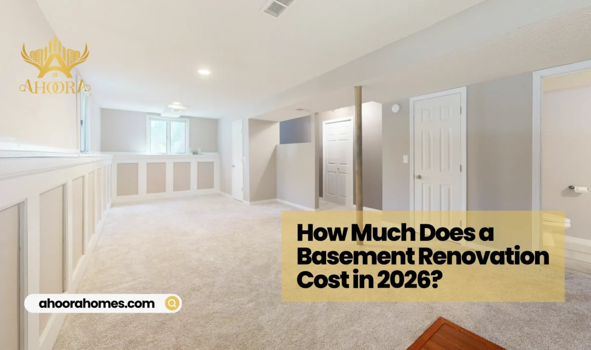 finished basement renovation in Toronto showing modern basement living space