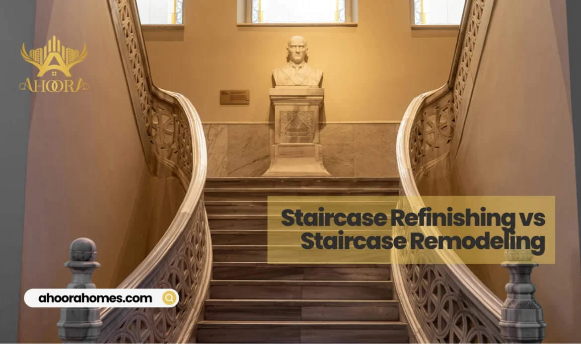 comparison of staircase refinishing and stair remodel project in a Toronto home