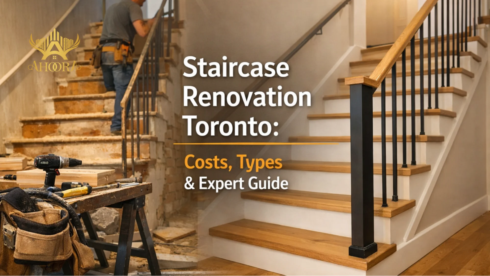 modern wooden staircase renovation in a Toronto home interior