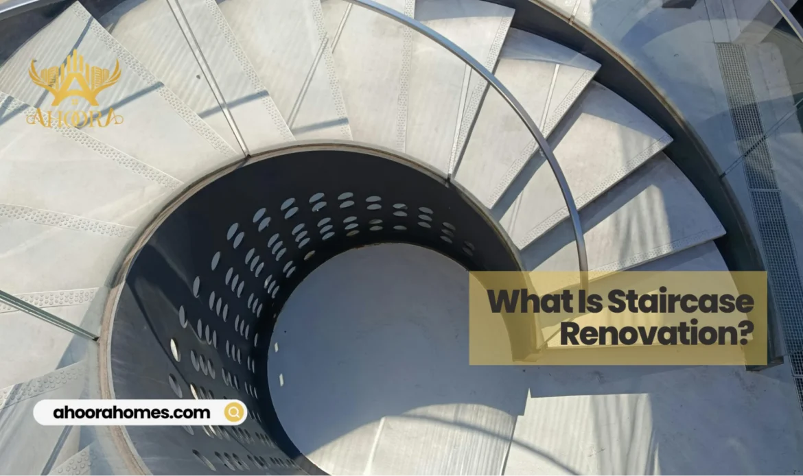 modern staircase renovation in a Toronto home with updated wood steps and railing