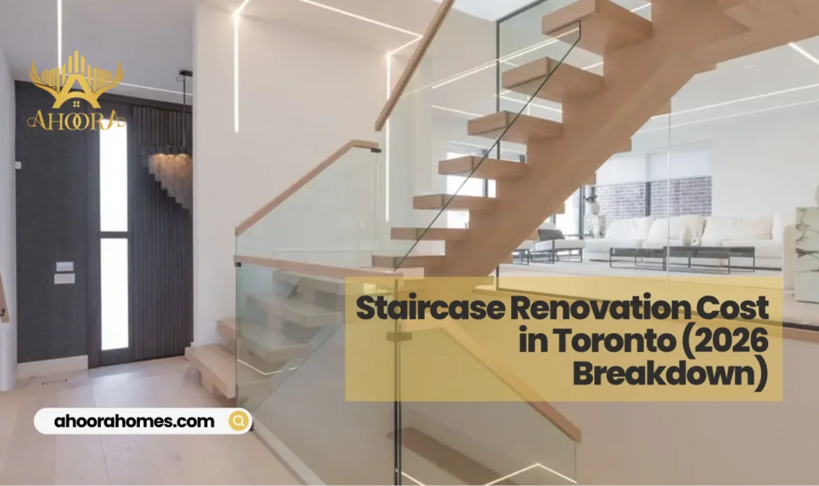 staircase renovation project in Toronto showing modern wooden stairs upgrade