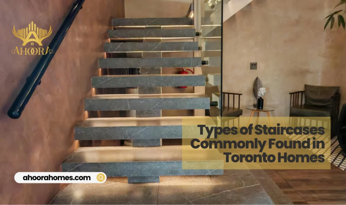 different types of staircases commonly found in Toronto homes including straight and curved designs