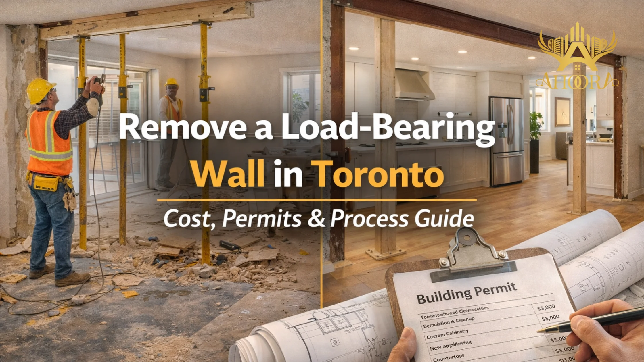 contractors removing a load bearing wall during a home renovation in Toronto