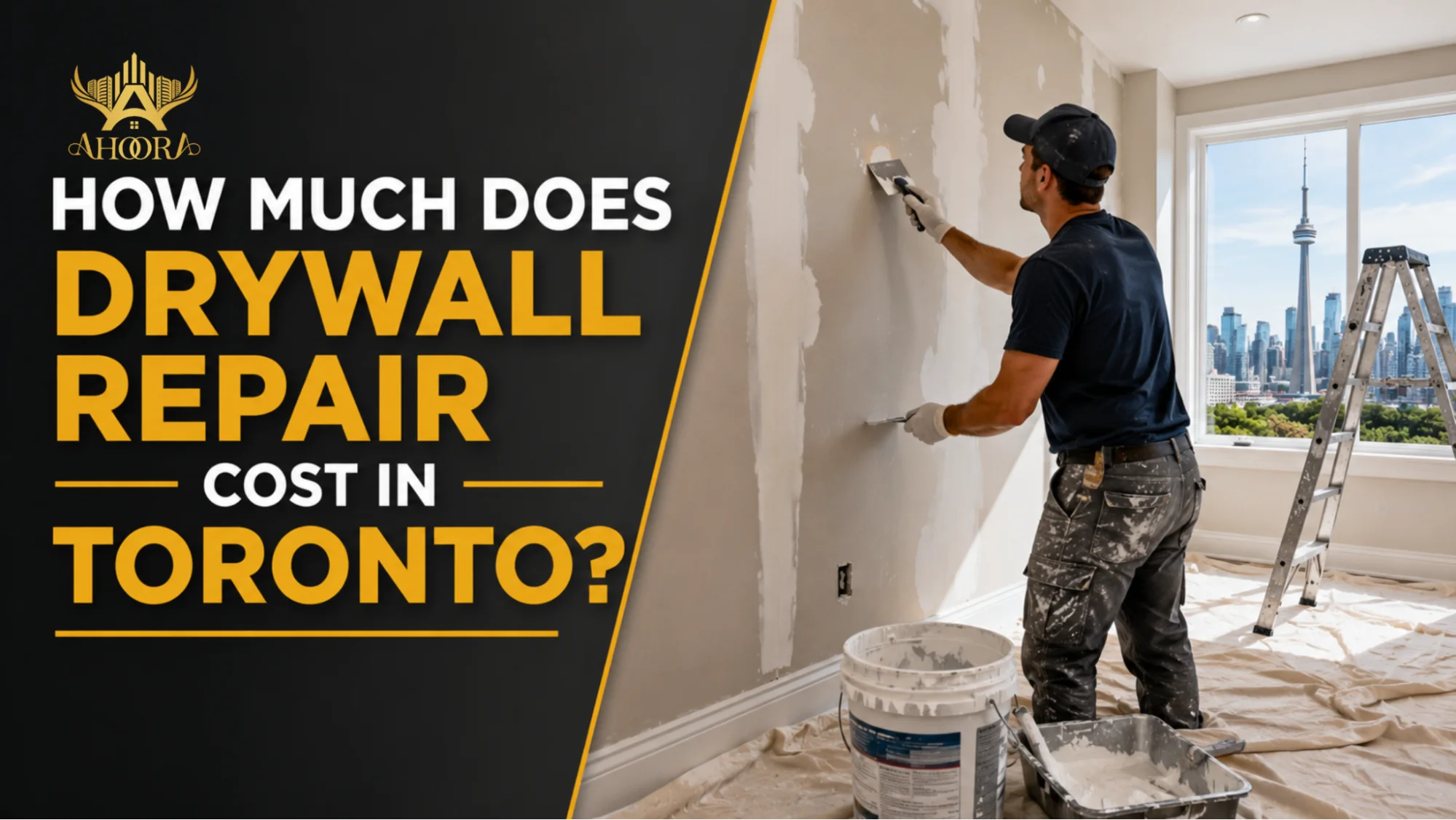 Average drywall repair cost in Toronto based on wall damage, repair size, and labor requirements